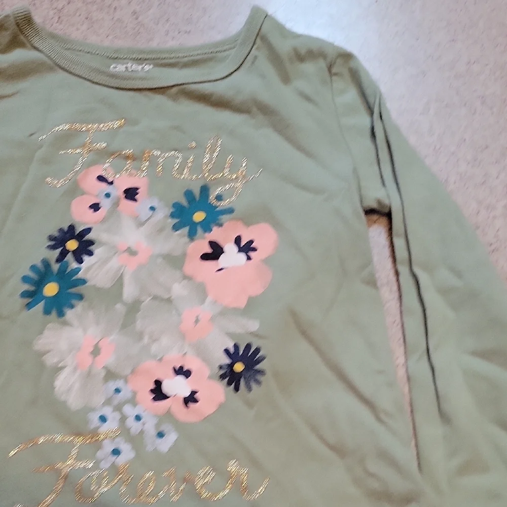 Carter's Olive Long Sleeve Tee with Floral Print SIZE 3T